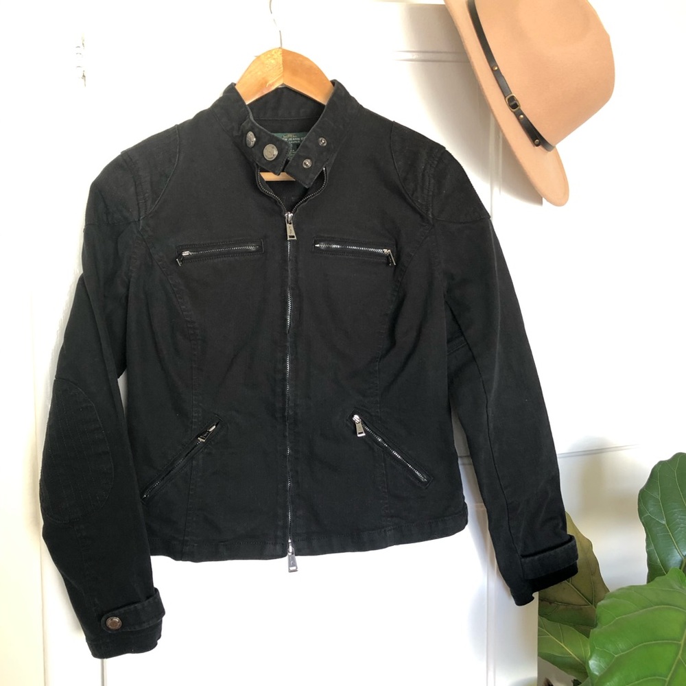LRL Ralph Lauren Moto Jacket Cropped Black Denim M - Picture 4 of 8